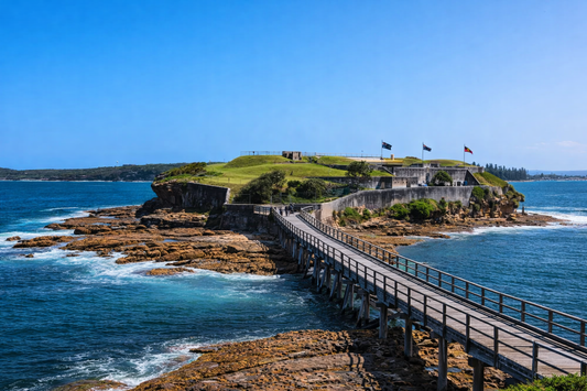 The iconic wooden bridge to Bare Island fort in La Perouse Sydney