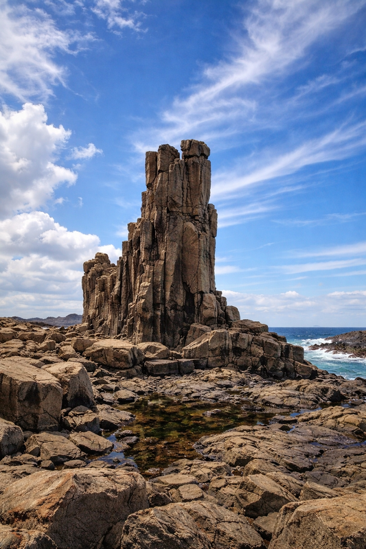 The Milky Way galaxy over the basalt rock formations at Bombo Quarry