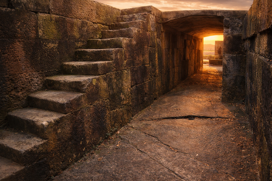 Historic gun pits at Georges Head Battery overlooking Sydney Harbour