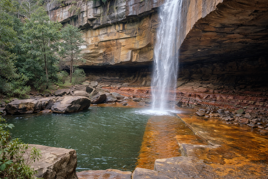 Tallest waterfall in Budderoo National Park Gerringong Falls dropping into rainforest canyon