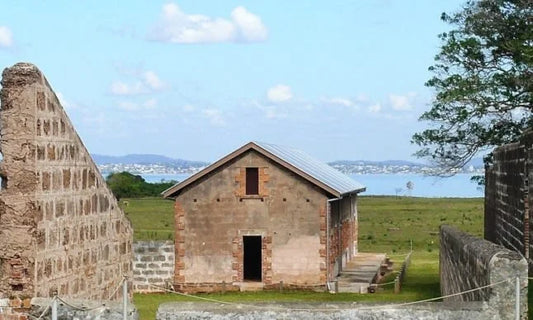 Weathered architectural ruins and preserved prison infrastructure at the abandoned St Helena Island site in Moreton Bay.