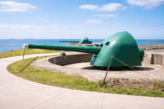 The historic 6-inch guns at Fort Scratchley Newcastle overlooking the Pacific Ocean